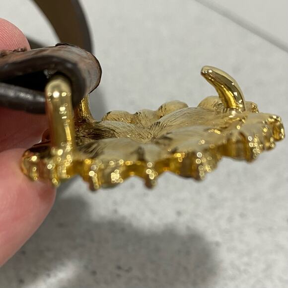 Liz Claiborne Y2K belt brown moc croc with colorful rhinestone buckle size L - Picture 4 of 9